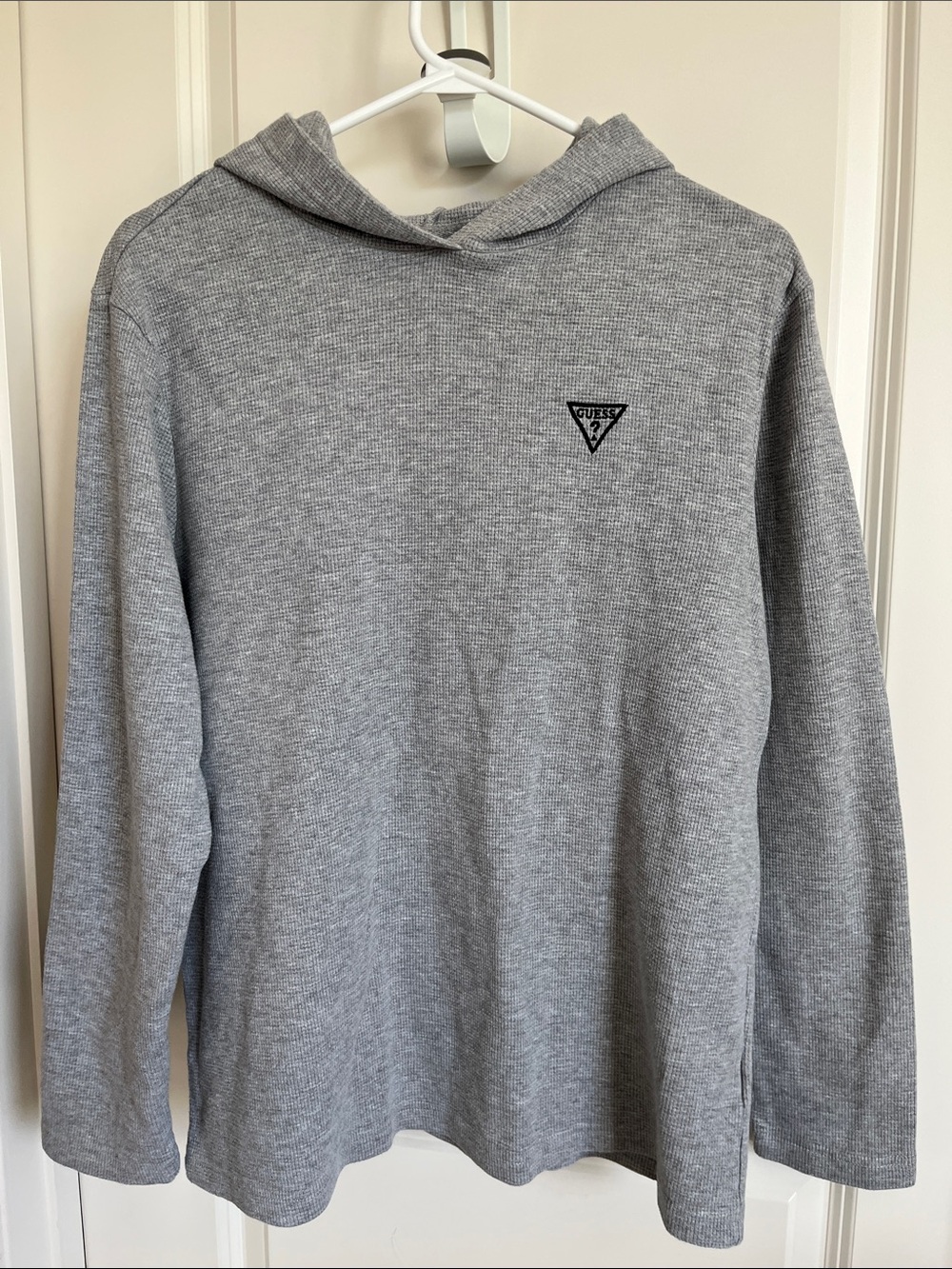 Guess Light Gray Waffle-Knit Hooded Long Sleeve Shirt